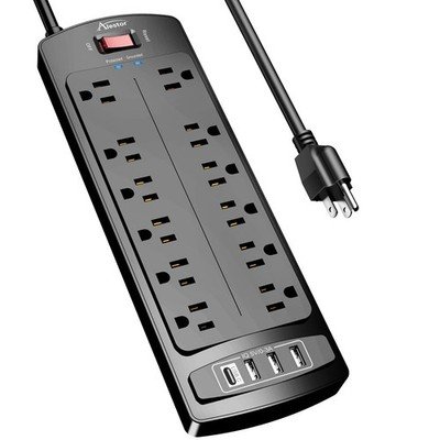 ALESTOR 12-Outlet Surge Protector with 4 USB Ports