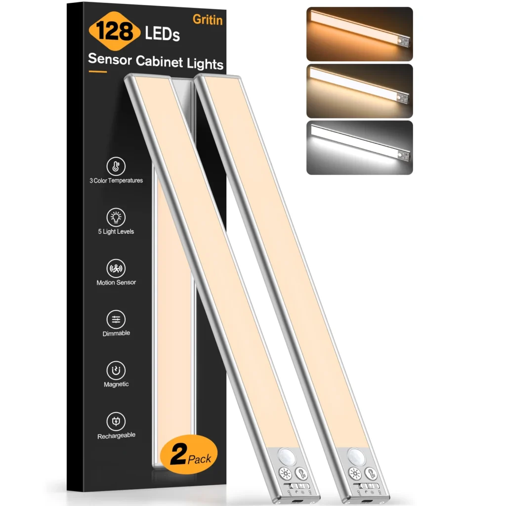 Gritin Rechargeable Motion-Sensor Lights, 2-Pack