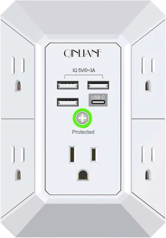 QINLIANF 5-Outlet Wall Extender with 4 USB Ports